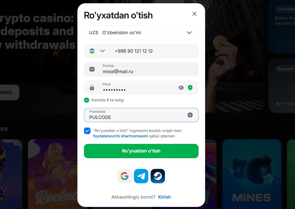 1win registratsiya qilish