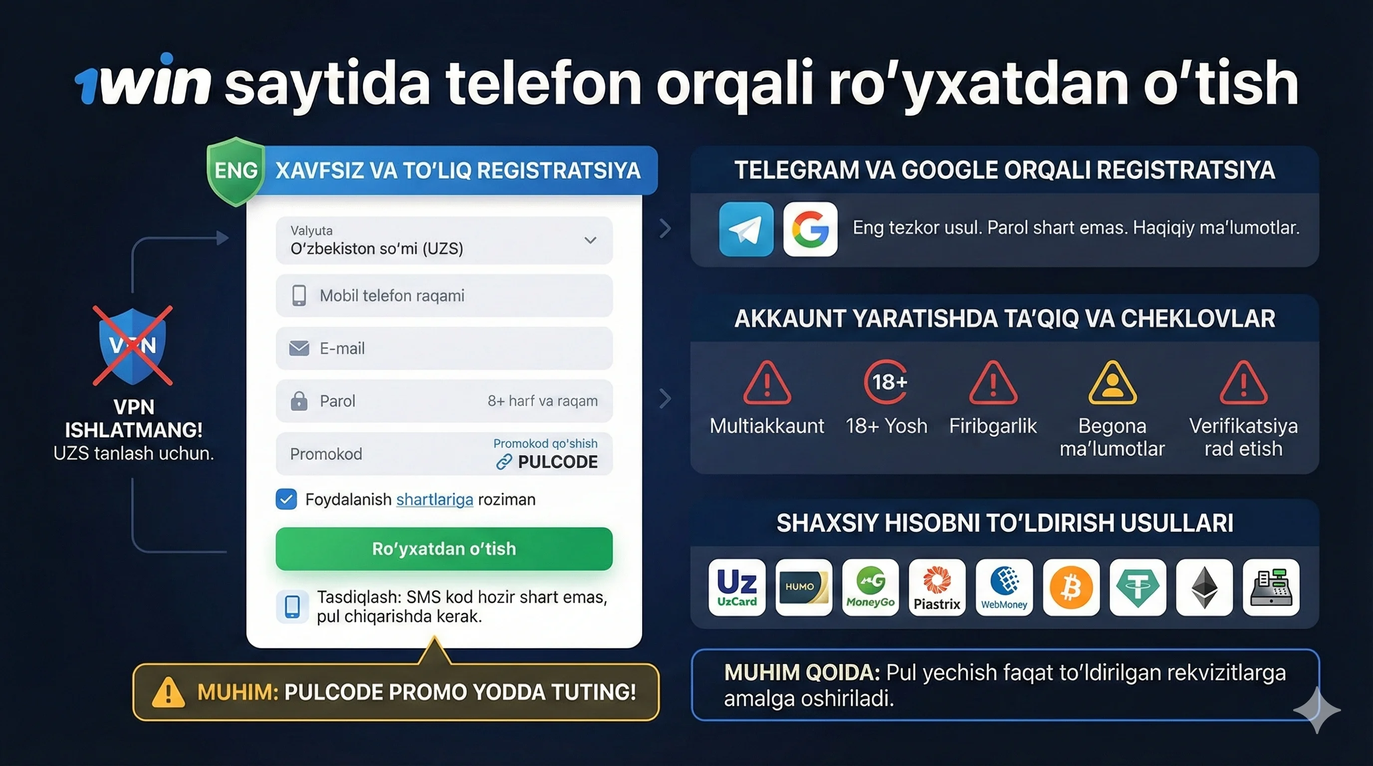 1win registratsiya orqali ro'yxatdan o'tish