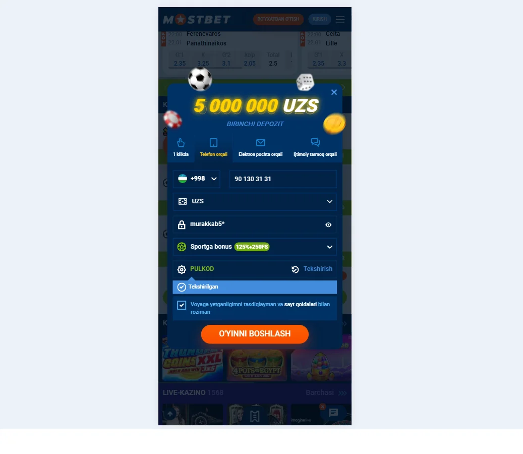 Mostbet ilovasida ro'yxatdan otish