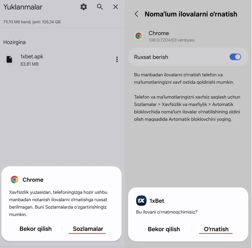 1xbet apk ornatishga ruxsat berish
