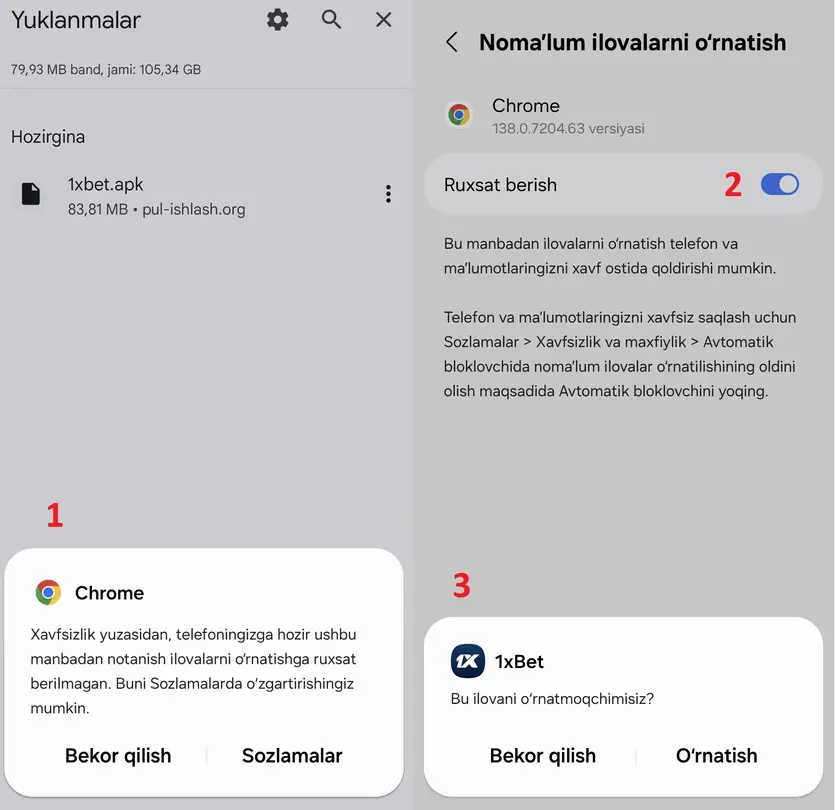 1xbet uchun google va android tizimida o'rnatish tizimi