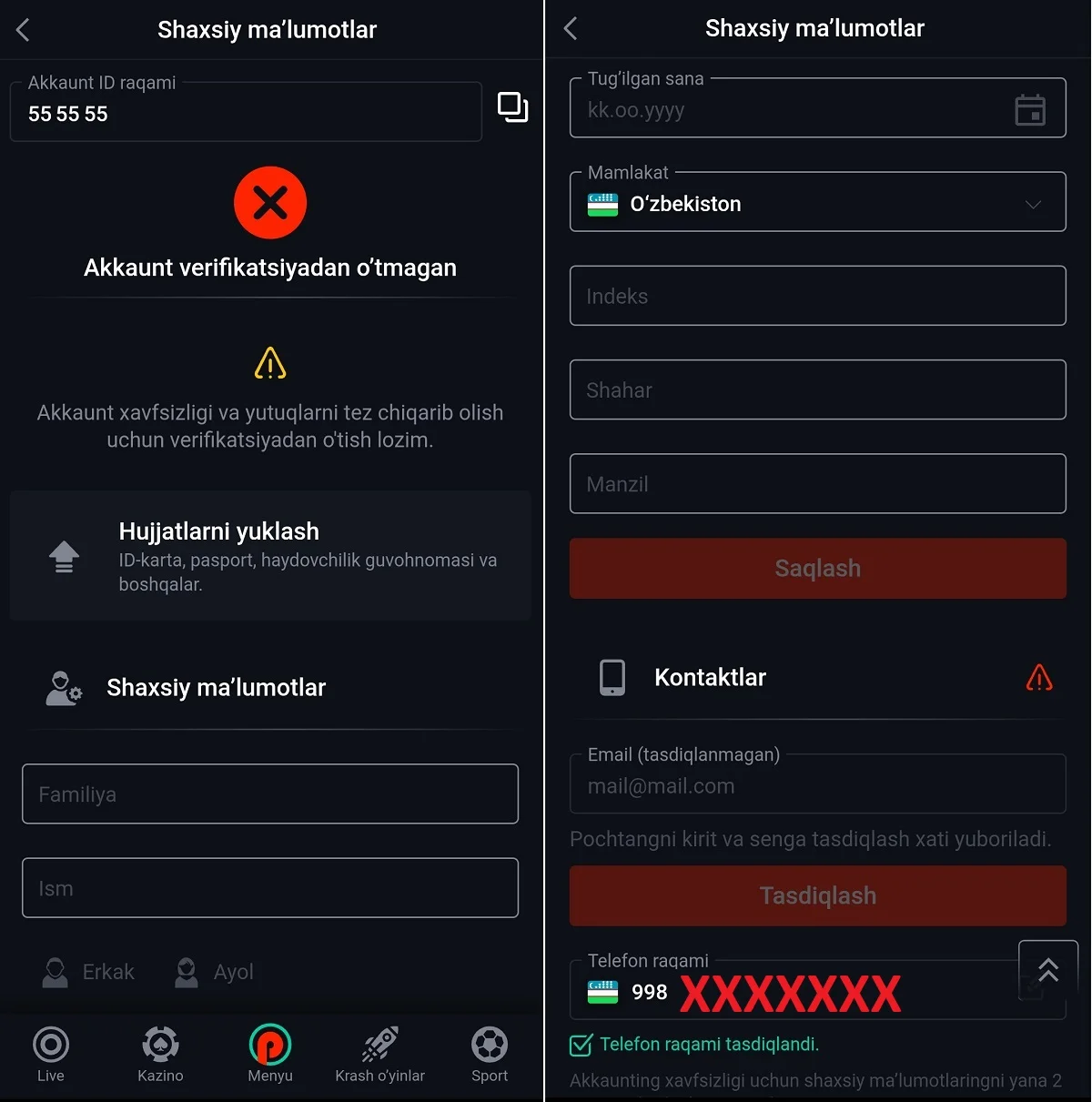 Pinup saytida akkauntni tasdiqlash